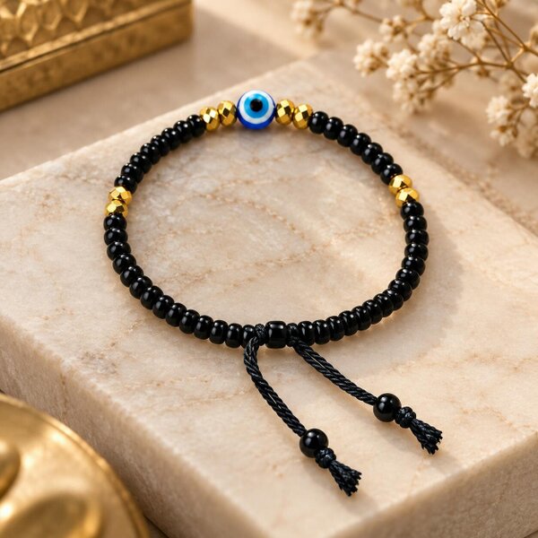 The Colourful Aura Nylon Thread Black Bead Evil Eye Nazaria Bracelet for Kids