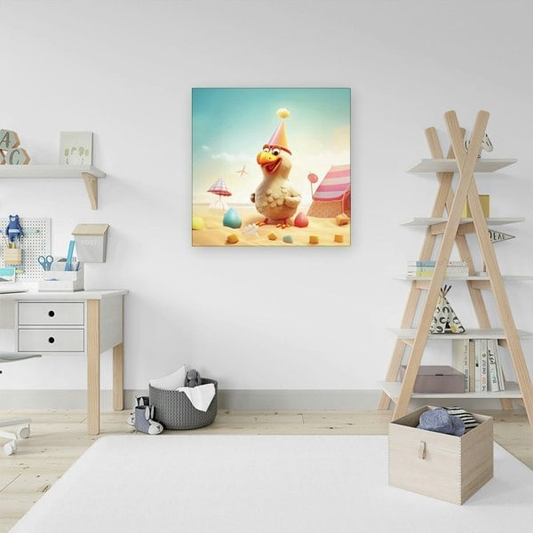 Warren Reed Funky Chicken On A Beach Holiday Canvas