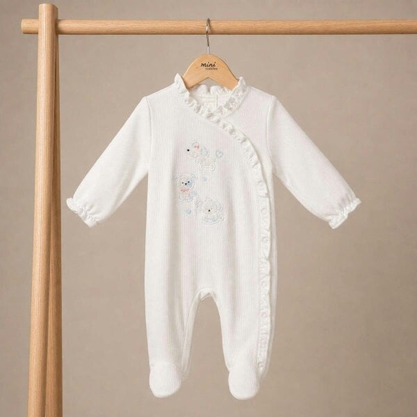 Mini Cuddles Puppy-Embroidered Sleepsuit (White)