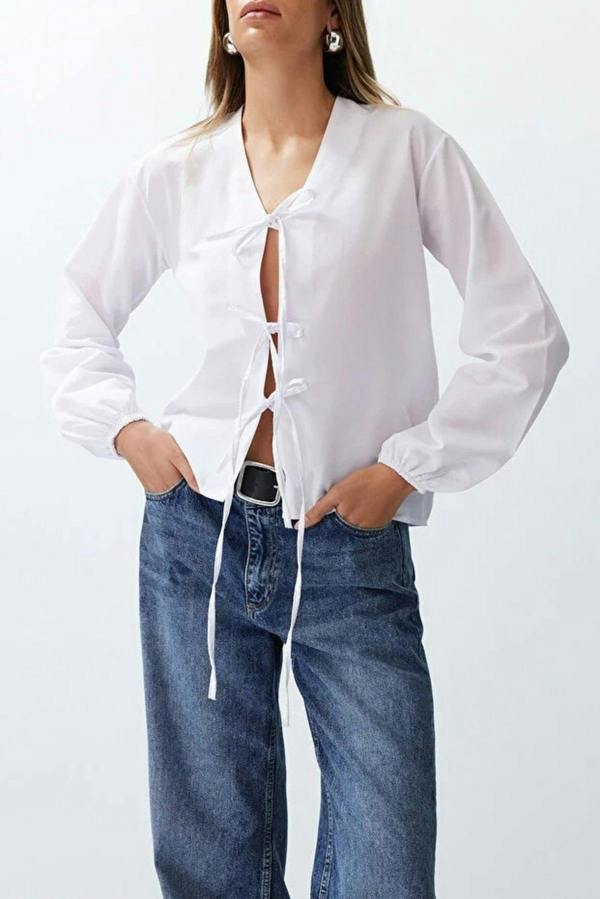 WOVCOR Woven Shirt with Front Tie Detail