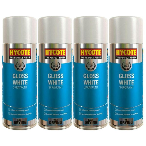 Hycote 4X Hycote Gloss White Spray Paint 400ml
