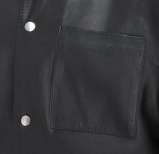 Infinity Leather Mens Black Leather Trucker Western Unlined Shirt Jacket - Abilene