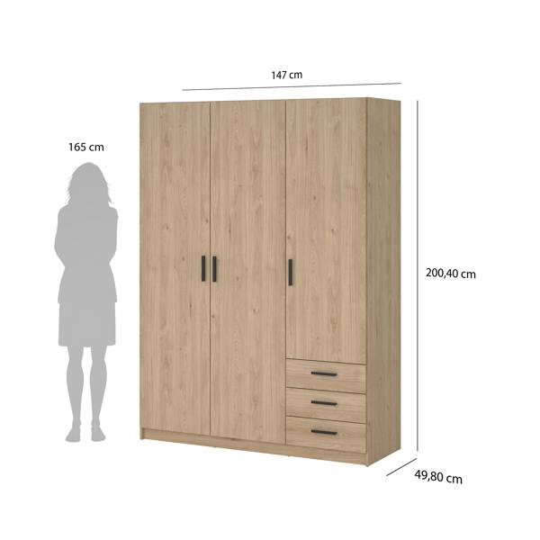 Furniture To Go Sprint Wardrobe with 3 Doors + 3 Drawers in Jackson Hickory