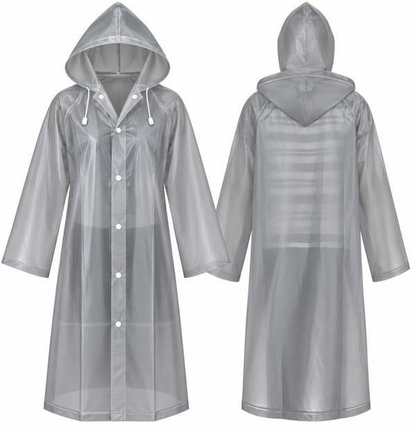ATEK Extra Large Hooded Waterproof Raincoat Grey Lightweight Travel Rain Jacket