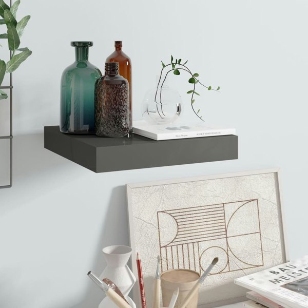 Berkfield Floating Wall Shelf High Gloss Grey 23x23.5x3.8 cm MDF