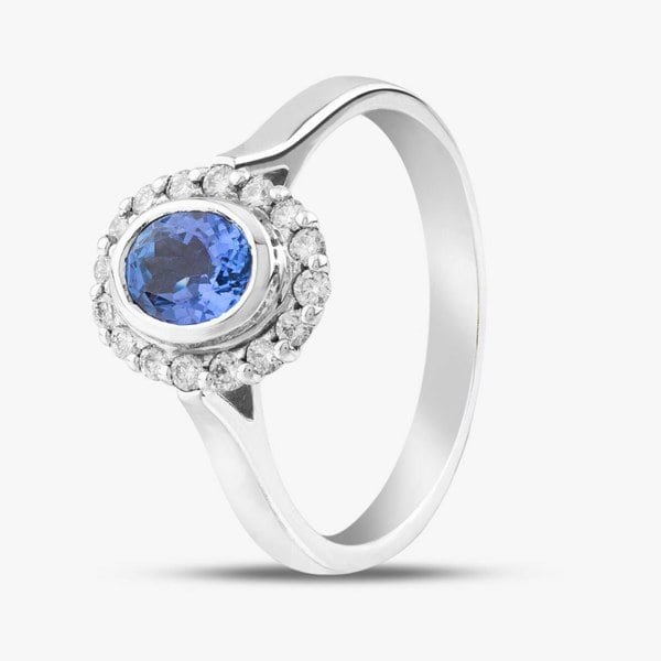 T. H. Baker 9ct White Gold Oval Cut Tanzanite & Brilliant Cut Diamond Halo Ring 10-80-567/25-04-228 N