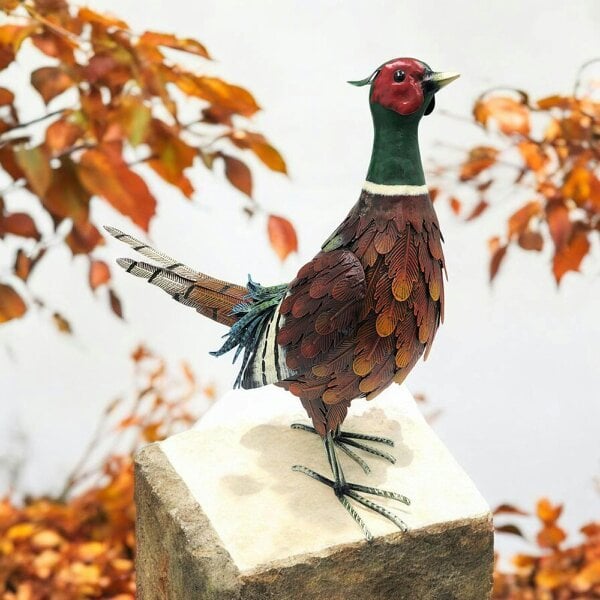 EDH Door Hardware Metal Ring-Necked Pheasant – 50 x 15 x 40 CM | Handcrafted Metal Bird Garden Ornament