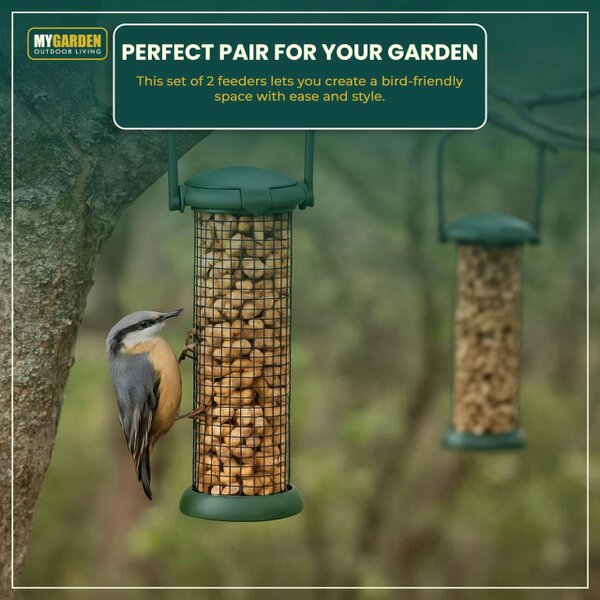 My Garden Outdoor Living My Garden Hanging Bird Feeder 2 Pack Peanut Feeders for Birds Rust Resistant Metal Mesh for Outdoor Birds & Carry Handle