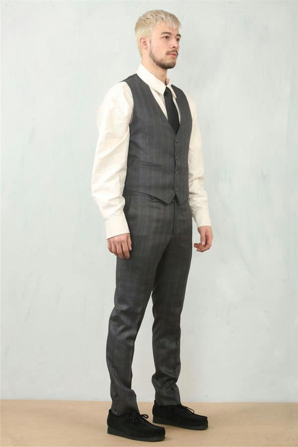 Infinity Leather Men's 3 Piece Prince Of Wales Charcoal Suit Workwear