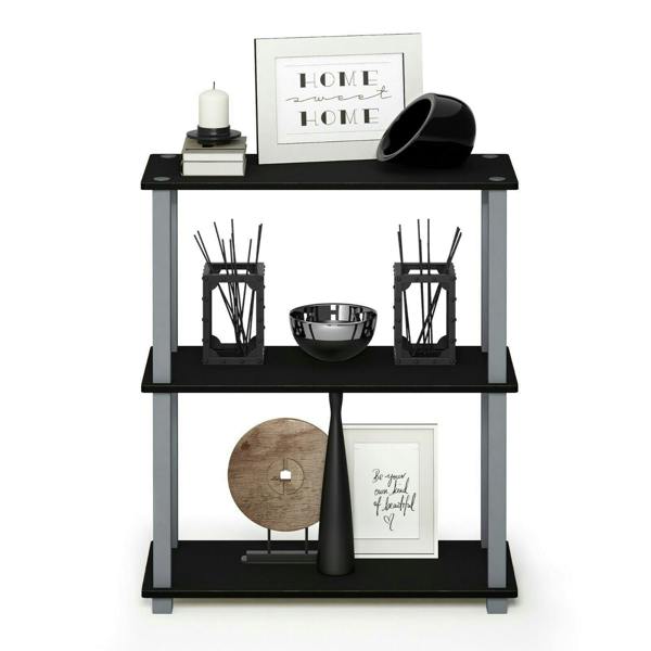 WALPLUS Turn-S-Tube 3-Tier Compact Multipurpose Shelf Display Rack with Square Tube, Black/Grey perfect for organized storage and display
