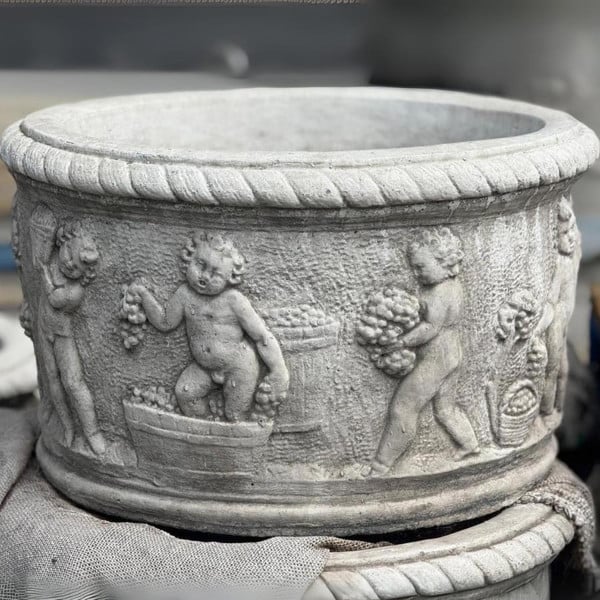 OSN Large Round Stone Cherub Pot Planter