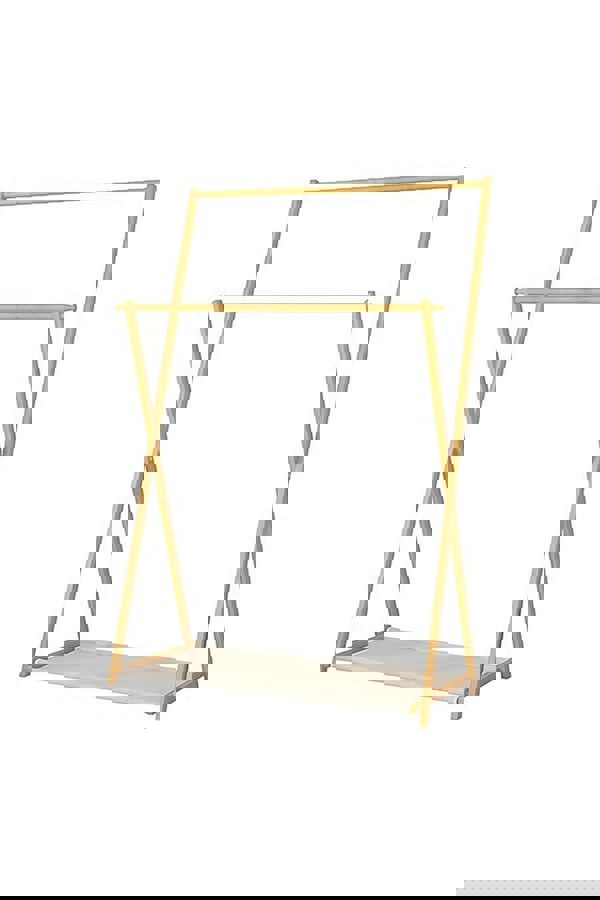 Living and Home 2-Rod Bedroom Floor Stand Solid Wooden Cloak Coat Rack Garment Shelf Holder