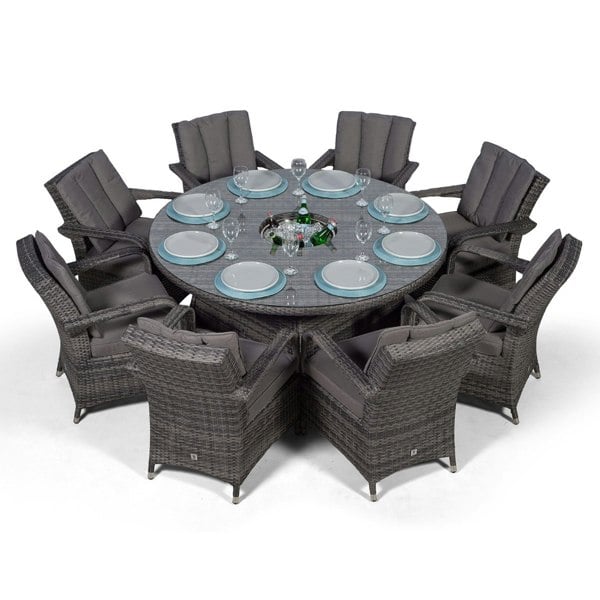 Giardino Arizona Round 8 Seater Rattan Patio Dining Set with Ice Bucket Drinks Cooler