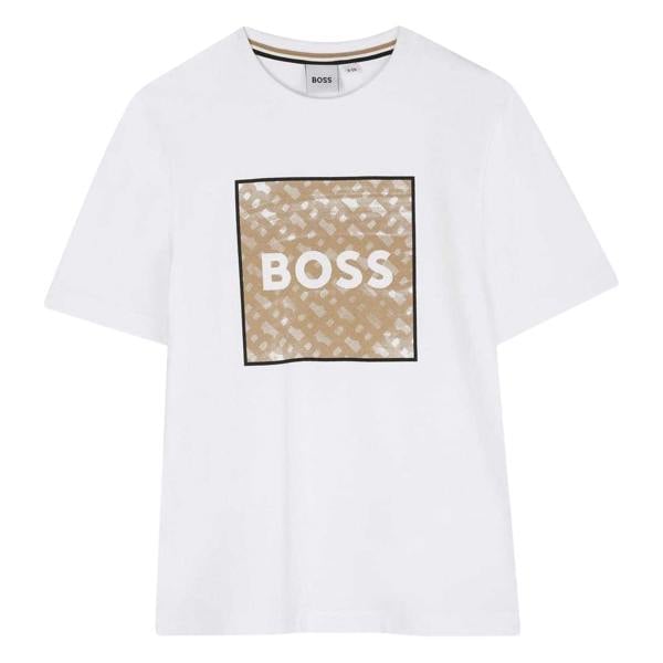 Boss Childrens/Kids Monogram Cotton Logo T-Shirt - White - 
