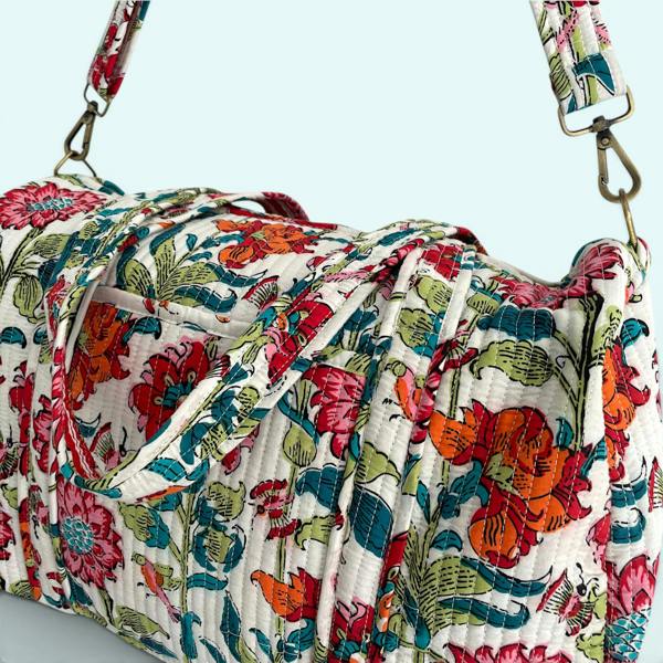 Hayley & Co Large Weekend Duffle Bag | Red Block Print Floral