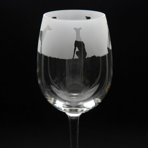 Glyptic Glass Art Greyhound Dog Crystal Wine Glass - Hand Etched/Engraved Gift