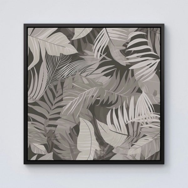 Warren Reed Grey Brown Tropical Leaves Framed Canvas