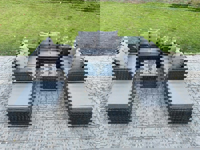 Fimous 8 Seater Outdoor Garden Furniture Sets Wicker Rattan Furniture Sofa Sets with Square Coffee Table Love seat Sofa 2 Big Footstool Side Table