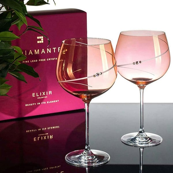 Diamante Pink Silhouette Gin Glass Adorned with Swarovski Crystals - Single Glass