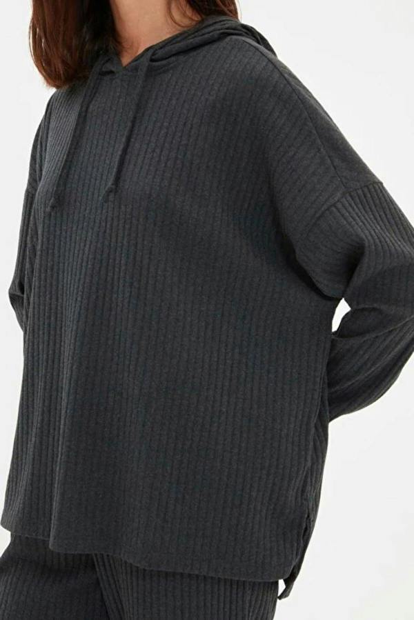 WOVCOR 2 Piece Ribbed Knit Pajama Set with Hood
