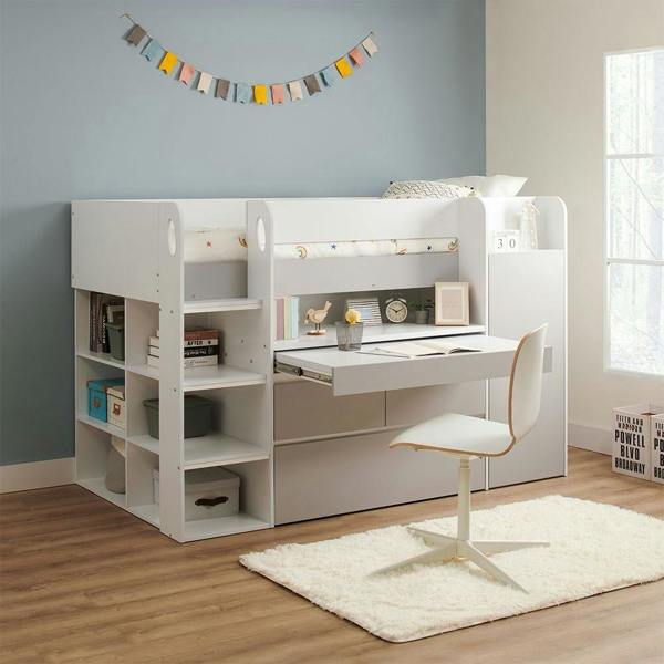 Bailey Kids Cabin Bed with Desk & Storage White & Grey