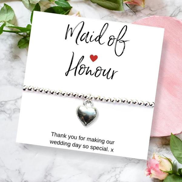 Aye Do Gifts Maid of Honour Heart Bracelet & Thank You Gift Card