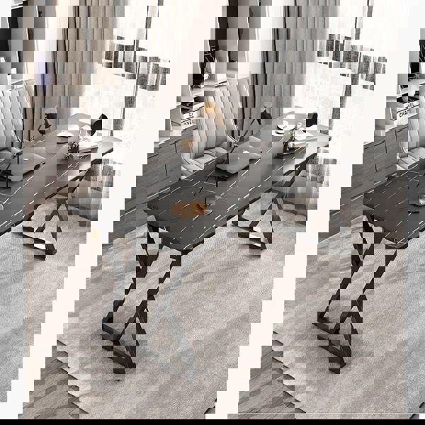 Detail view of Arbaz Office Desk, Sintered Stone with office with black desk