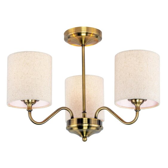 Happy Homewares Classic Antique Brass Ceiling Light Fitting with Linen Fabric Shade