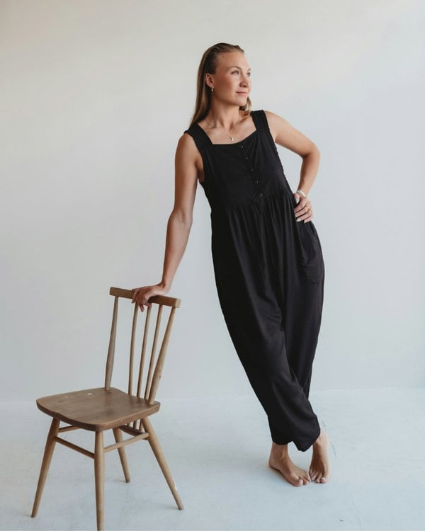 Alice Black Smocking Strap Jumpsuit - image 2