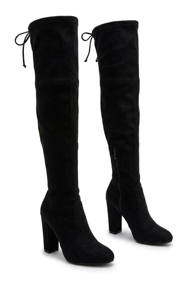 Chloe Knee Length High Heeled Boots - Black_wb