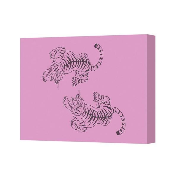 Benjamin Tate Design Vibrant Pink Canvas Print With Two Tigers Wall Art