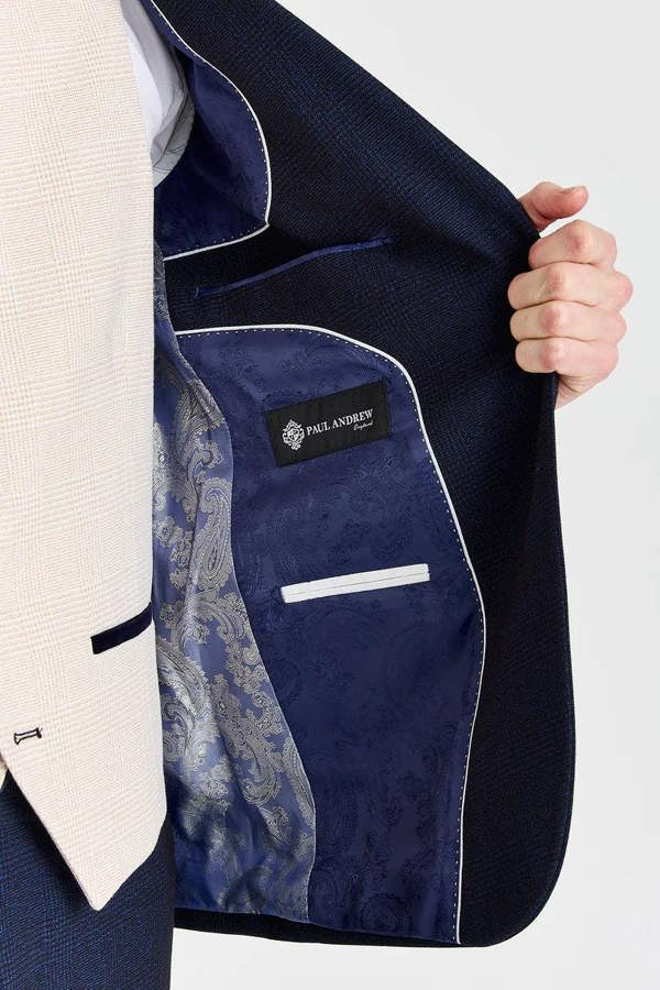 Paul Andrew Regent Navy Check Suit with Regent Cream Waistcoat