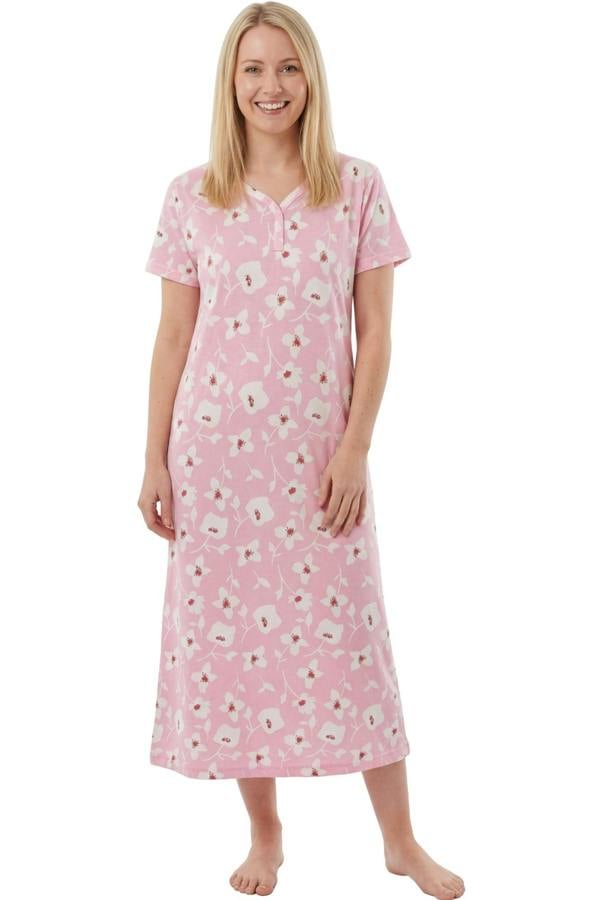 Camille Womens 100% Organic Cotton Classic Full Length Short Sleeved Nightdress