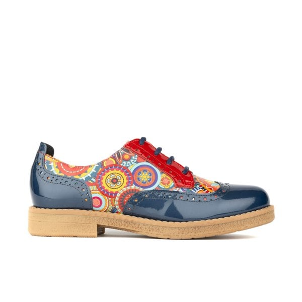 Embassy London The Artist - Navy Multi - Women's derby leather shoe with brogue detailing