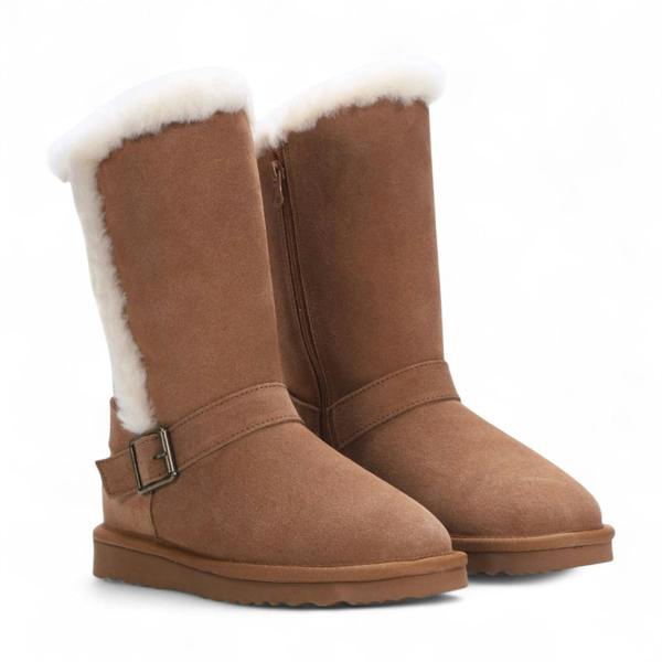 Infinity Leather Women's Genuine Sheepskin Suede Calf Winter Warm Boots - Redwood