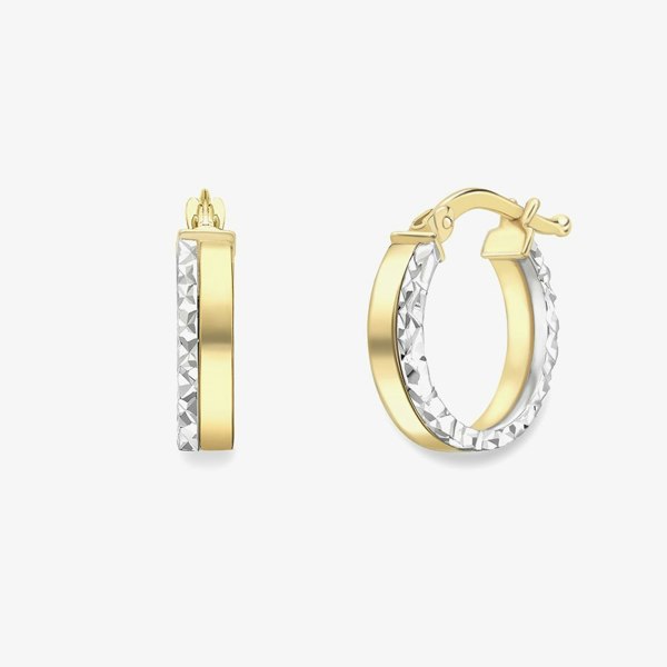 T. H. Baker 9ct Two Colour Gold Diamond Cut Hoop Earrings 120525147555