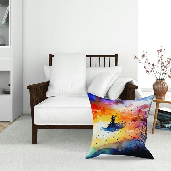 Warren Reed A Watercolor Featuring A Graceful Witch Floor Cushion