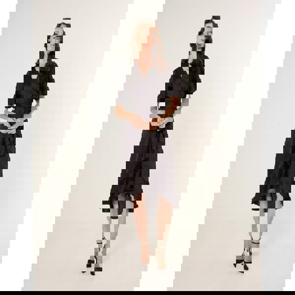 Blue Vanilla Satin Wrap Frill High To Low Midi Dress