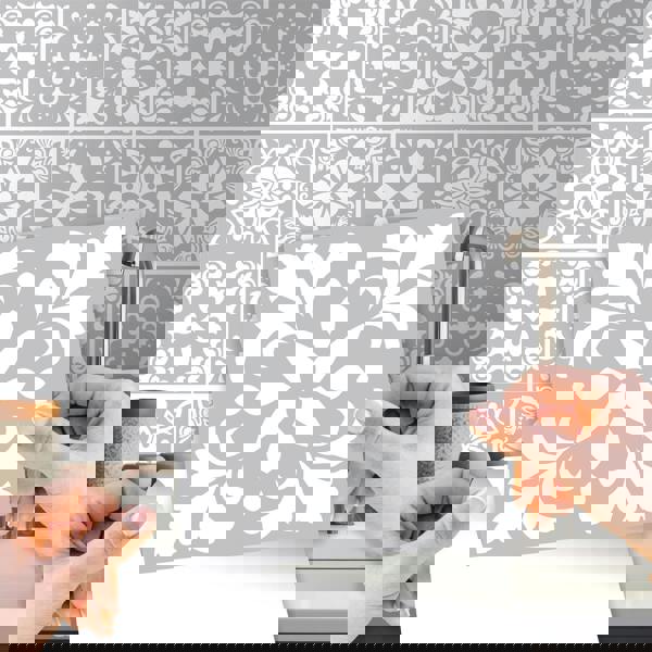 WALPLUS WT1556 - Andalu Light Grey Cement Spanish Wall Tile Sticker Set - 15 cm x 15 cm - 24 pcs