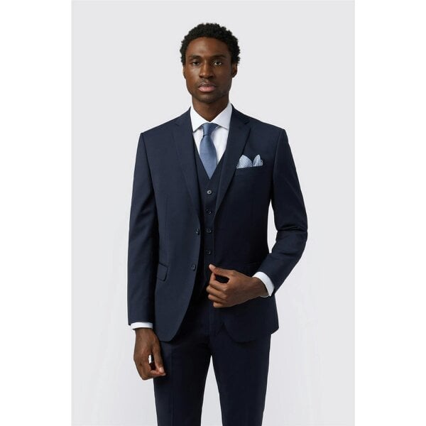 Alexandre Silver Alexandre Tailored Fit Navy Wool Blend Stretch Jacket