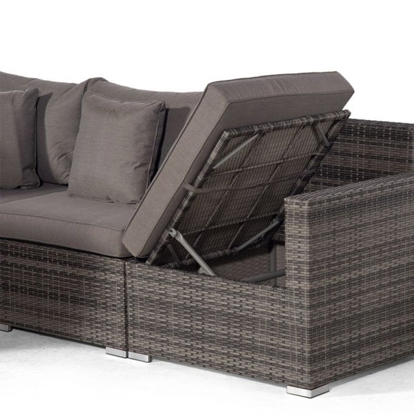 Giardino Santorini L Shape Modular 6 Seat Rattan Corner Sofa Set With Large Drinks Cooler Coffee Table & Daybed Ottoman