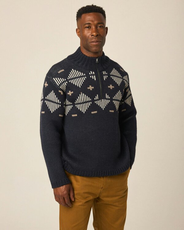 Peregrine Mountain Zip Neck Sweater - Navy