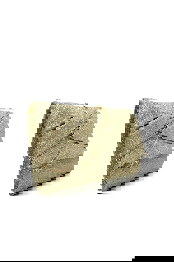 Pluspup Pleated Glitter Clutch Bag with Chain Strap