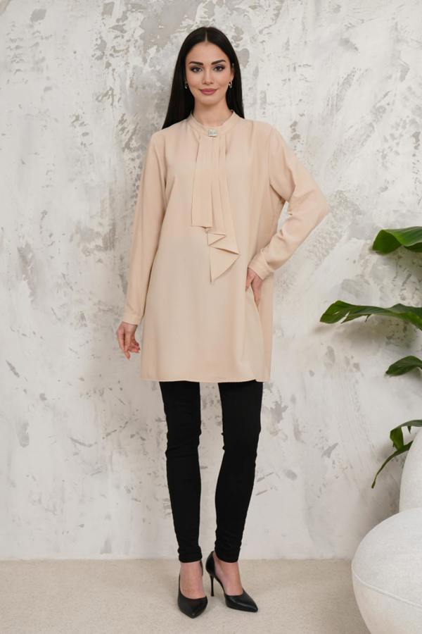 Hoxton Gal Oversized Long Sleeves Brooch Detailed Tunic
