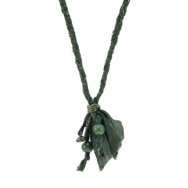 Anchor & Crew Green Jade Silver, Stone and Braided Cotton Voile SKINNY Necklace x Wrap Bracelet