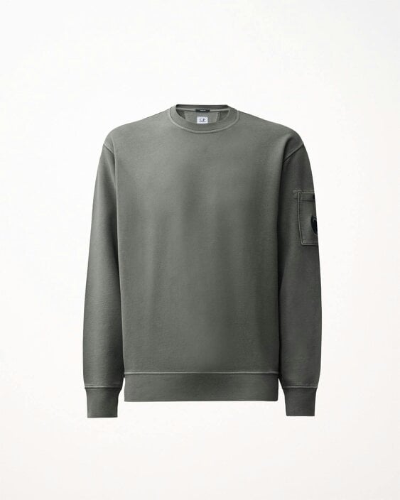 C.P. Company Lens Brushed And Emerised Diagonal Fleece Crew Neck Mens Sweatshirt - Castor Grey 950