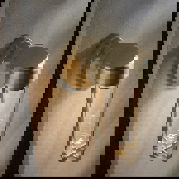 Brushed Gold Outdoor Wall Light with Glass Shade - IP44 Rated - Integrated LED