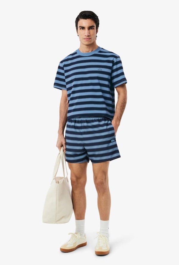 Lacoste Striped Swim Trunks - Blue