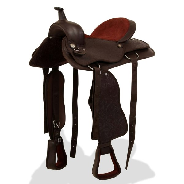 Berkfield Western Saddle. Headstall&Breast Collar Real Leather 16" Brown