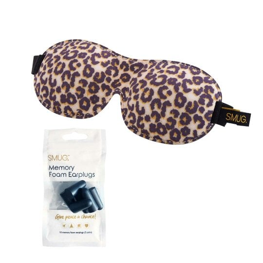 SMUG Contoured 3D Blackout Sleep Mask - Leopard Print - Sleep Mask & Black Earplugs